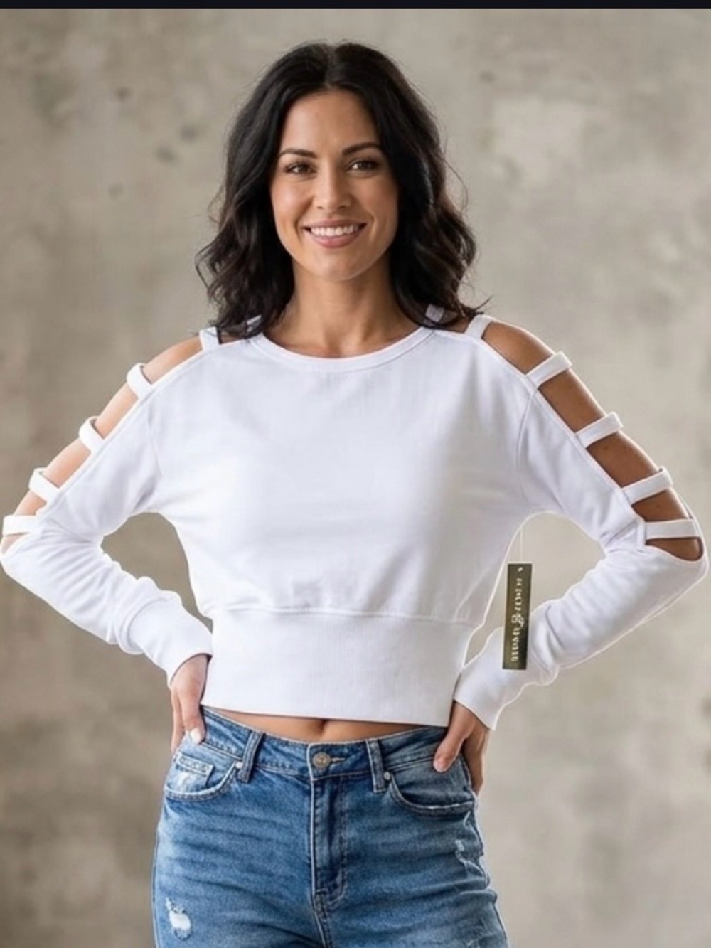 NWT Almost Famous White Crewneck Top with Cutout Detail